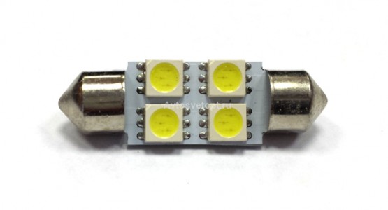 Лампа светодиодная 11-36 (SV8,5) 4 SMD 5050 диода (RS-234), белая, салонная 12v