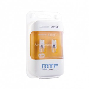 Cветодиод 12V MTF Light,Т10/W5W, 1W  VEGA, 4000К(теплый белый свет), Тайвань, (2шт)