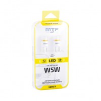 Cветодиод 12V MTF Light,Т10/W5W, 1W, 4000К(теп бел свет), линза матовая, Тайвань, (2шт)